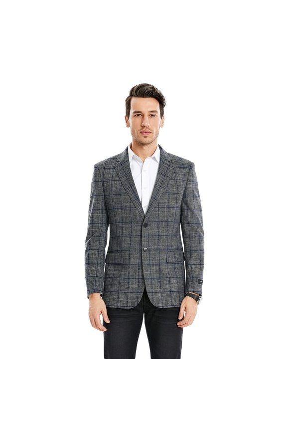 Men's Textured Slim Fit Plaid Windowpane Sportcoat