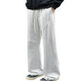 thumbnail image 1 of Men's Textured Wide Leg Pants High Waist Drawstring Trousers Casual Solid Color Sweatpants, 1 of 7