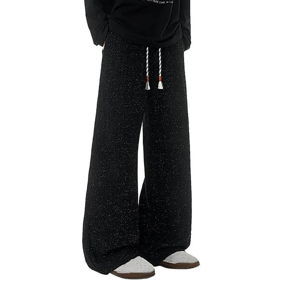 Men's Textured Wide Leg Pants High Waist Drawstring Trousers Casual Solid Color Sweatpants