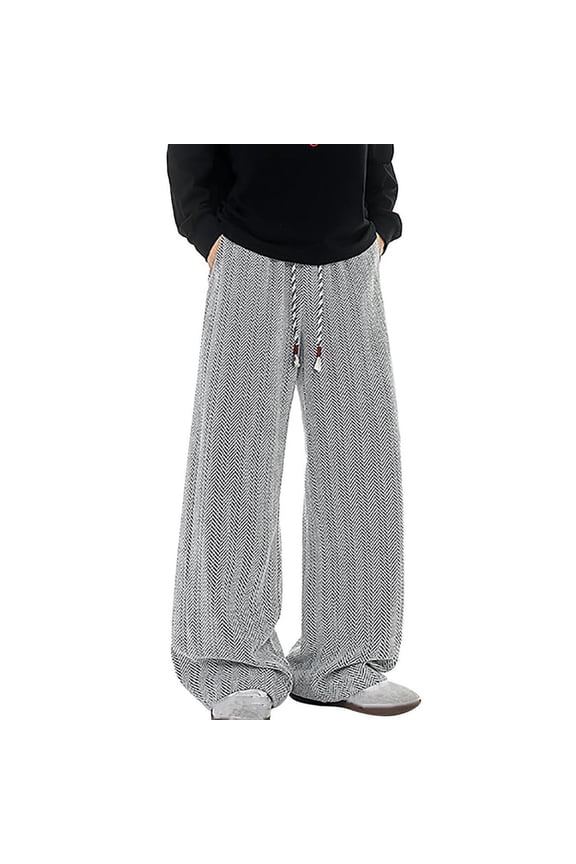 Men's Textured Wide Leg Pants High Waist Drawstring Trousers Casual Solid Color Sweatpants