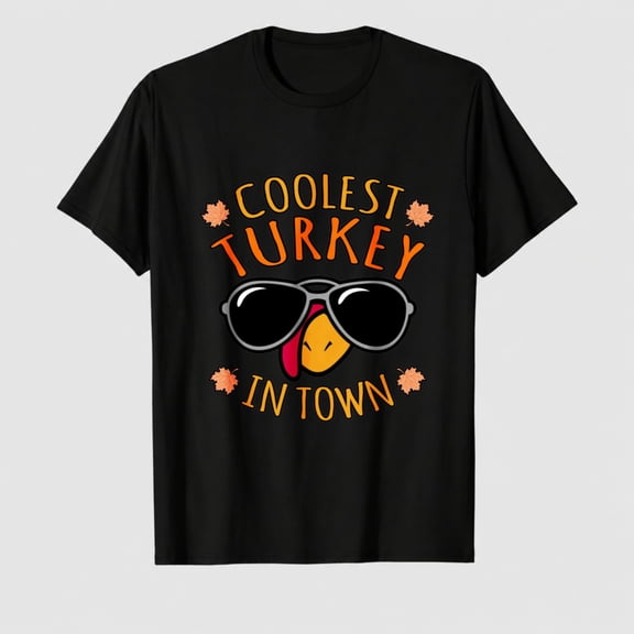 Men's Thanksgiving Coolest Turkey Graphic T-Shirt, 100% Cotton Short Sleeve Shirt