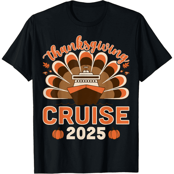 Men's Thanksgiving Cruise 2025 Turkey Ship Graphic T-Shirt Fall Vacation Holiday Tee