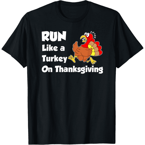 Men's Thanksgiving Funny Run Like a Turkey Graphic T-Shirt Holiday Jogging Tee