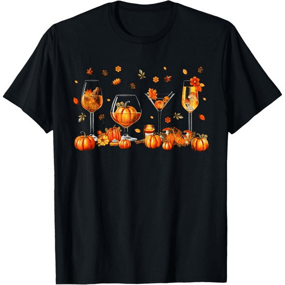 Men's Thanksgiving Pumpkin Drink Glasses T-Shirt Fall Harvest Party Graphic Tee