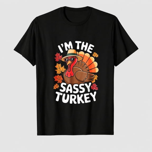 Men's Thanksgiving Sassy Turkey Graphic T-Shirt, 100% Cotton Short Sleeve Shirt