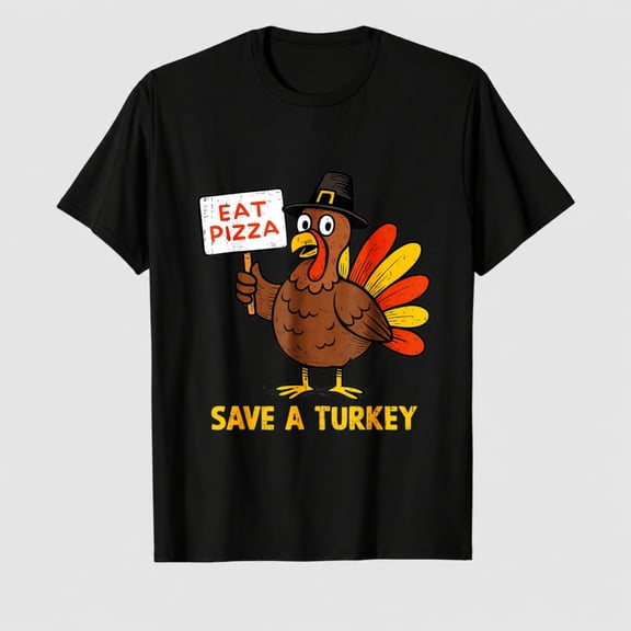 Men's Thanksgiving Save A Turkey Graphic T-Shirt, 100% Cotton Short Sleeve Shirt