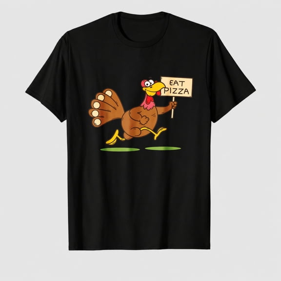 Men's Thanksgiving Turkey Pizza Graphic T-Shirt, Funny Fall Short Sleeve Shirt