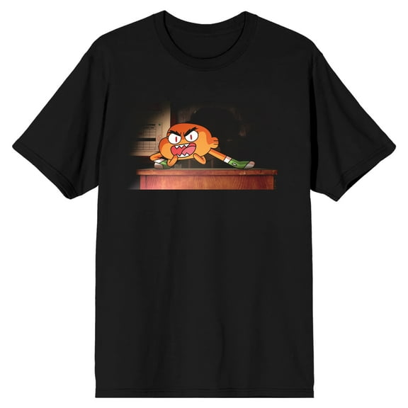 The Amazing World of Gumball Darwin Gone Mad on Black Short Sleeve Adult T-Shirt-XS