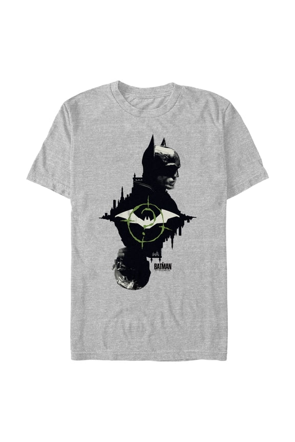 Men's The Batman Mirror Riddler Skyline Graphic Tee Athletic Heather Medium