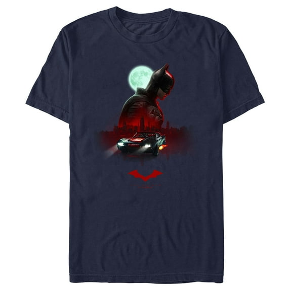 Men's The Batman Moonlit Batmobile Graphic Tee Navy Blue Small