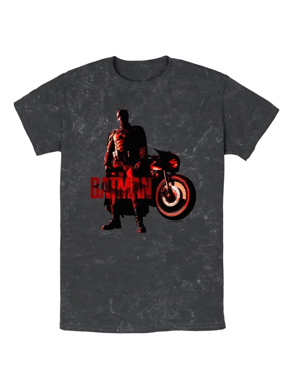 Men's The Batman Red Batcycle Graphic Tee Black Medium