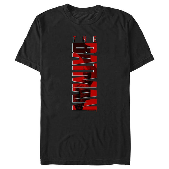 Men's The Batman Red Vertical Silhouette Logo Graphic Tee Black 3X Large