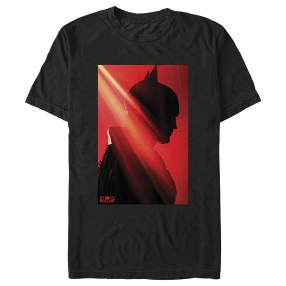 Men's The Batman Red and Black Silhouette Side Profile Graphic Tee Black Small