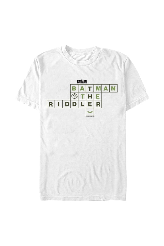 Men's The Batman Riddler Crossword Puzzle Graphic Tee White Large