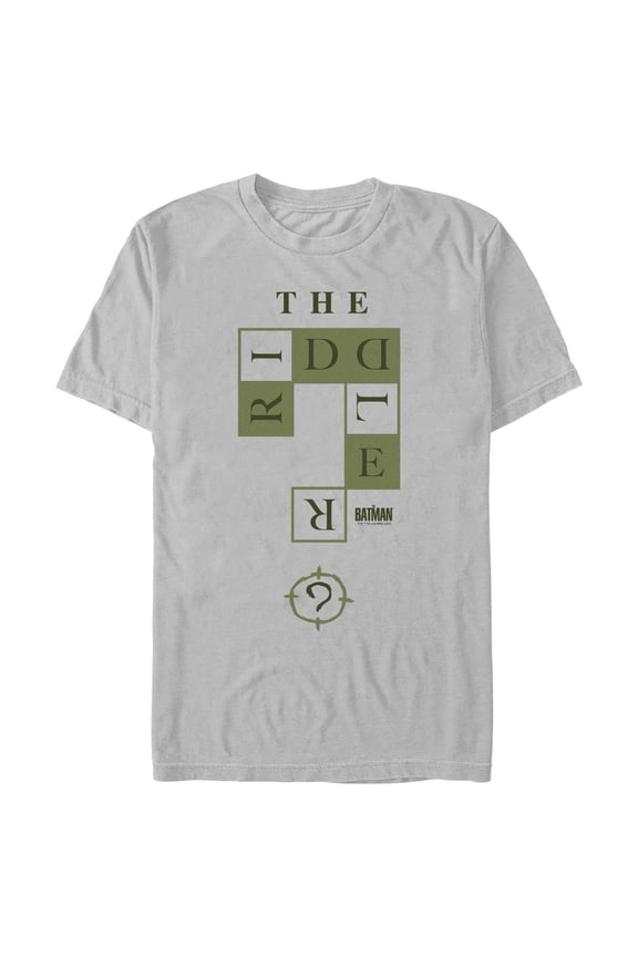 Men's The Batman The Riddler Crossword Graphic Tee Silver Large