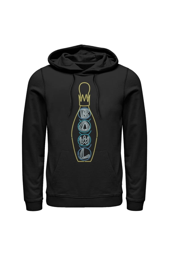 Men's The Big Lebowski Bowling Neon Light Print Pull Over Hoodie Black Large