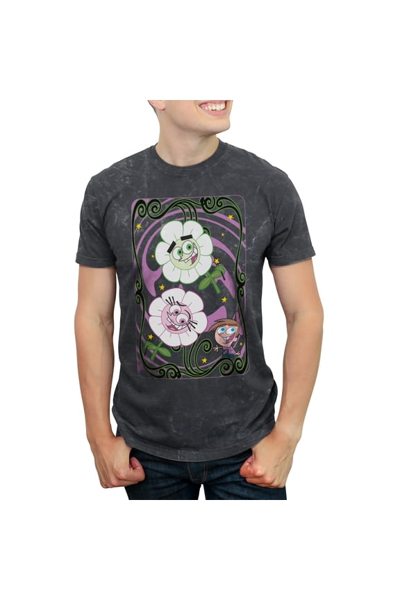 Men's The Fairly OddParents Cosmo and Wanda Floral Card Graphic T-Shirt