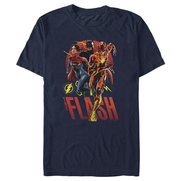Men's The Flash Distressed Superheroes Team Graphic Tee Navy Blue 2X Large