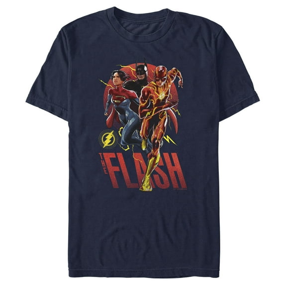 Men's The Flash Distressed Superheroes Team Graphic Tee Navy Blue Large