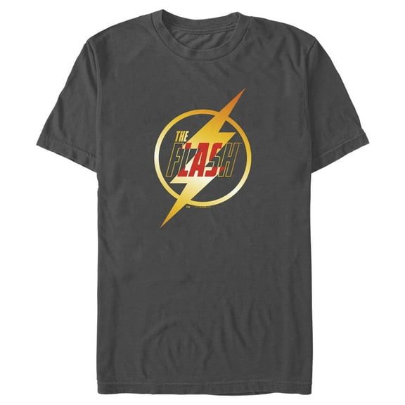 Men's The Flash Gold Lightning Emblem Graphic Tee Charcoal 2X Large