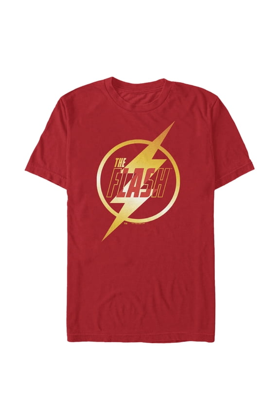 Men's The Flash Gold Lightning Emblem Graphic Tee Red Large