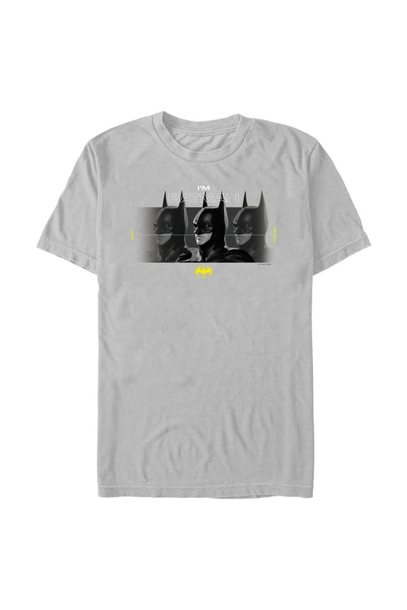 Men's The Flash I'm Batman Side Portraits  Graphic Tee Silver Medium
