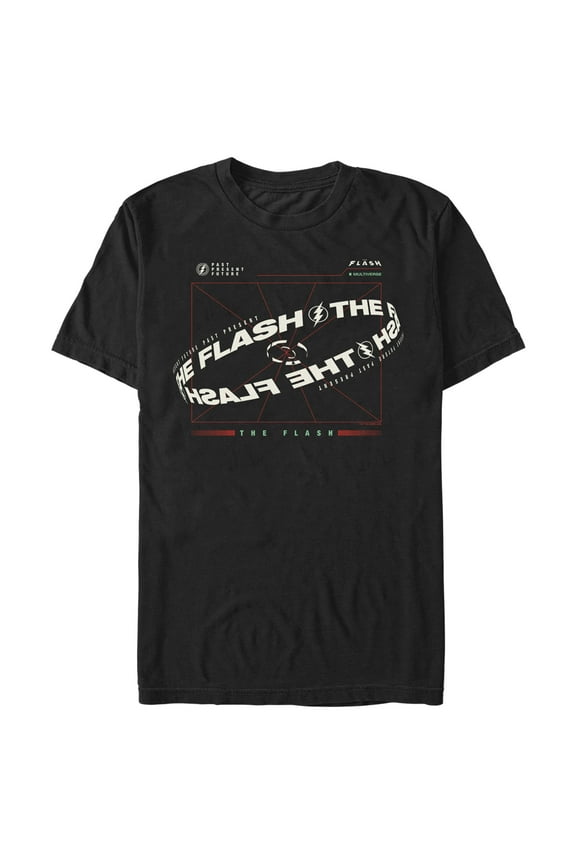 Men's The Flash Multiverse Curved Logo Graphic Tee Black Large
