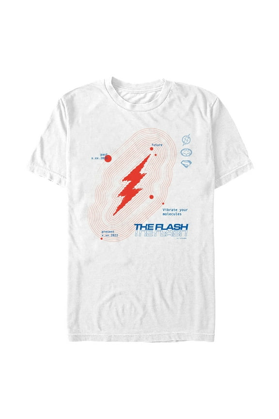 Men's The Flash Red Lightning Bolt Vibrate Your Molecules Graphic Tee White Medium