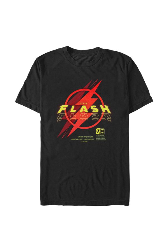 Men's The Flash Saving the Future Lightning Red Logo Graphic Tee Black Large