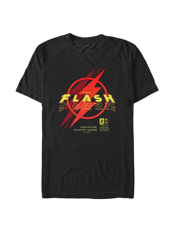 Men's The Flash Saving the Future Lightning Red Logo Graphic Tee Black Medium