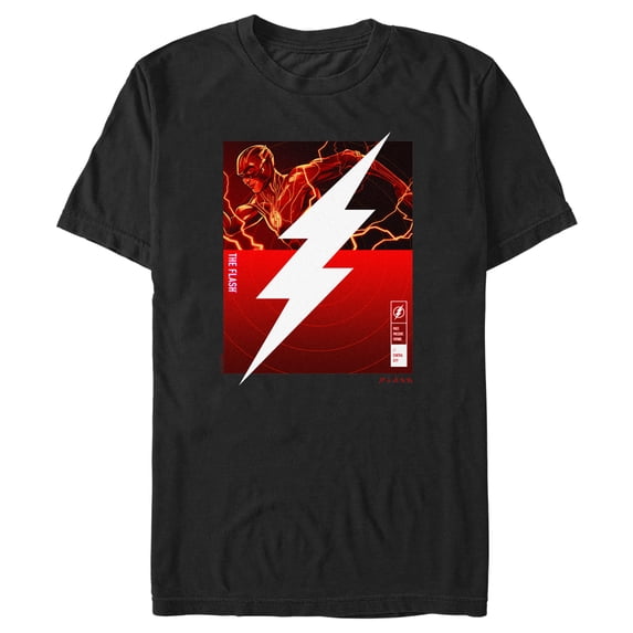 Men's The Flash Speedster White Lightning Bolt Graphic Tee Black Medium