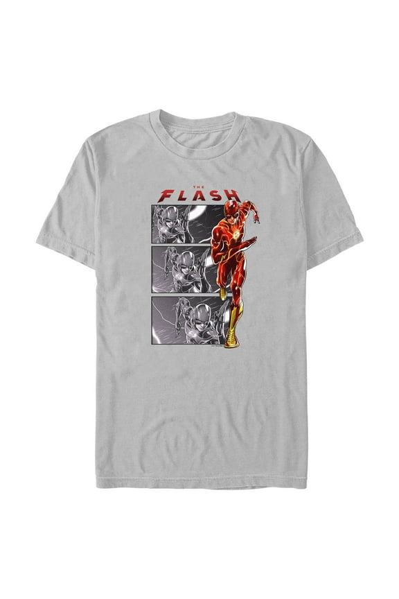 Men's The Flash Speedster comics Book Panels Graphic Tee Silver Small