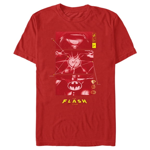 Men's The Flash Superheroes Chest Logos Graphic Tee Red Medium