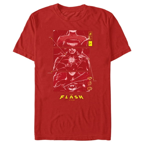 Men's The Flash Superheroes Red Chest Logos Graphic Tee Red Large