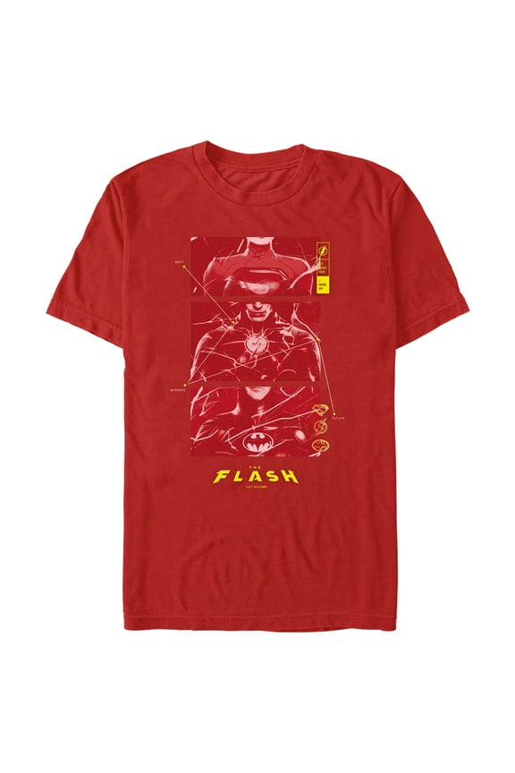Men's The Flash Superheroes Red Chest Logos Graphic Tee Red Medium