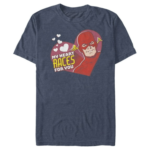 Men's The Flash Valentine's Day My Heart Races for You Graphic Tee Navy Blue Heather Large