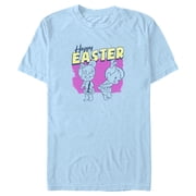 Mens The Flintstones Pebbles and Bamm-Bamm Happy Easter Graphic Tee Light Blue Medium
