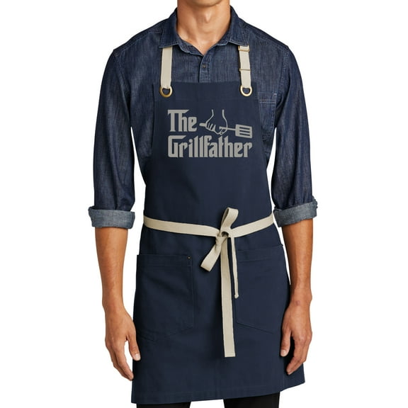 Men's The Grillfather Funny Full-Length 2-Pocket Apron - River Blue Navy/Stone