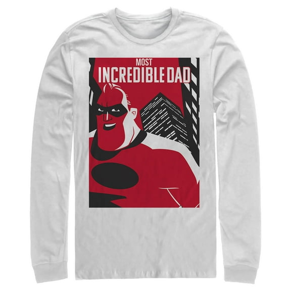 Men's The Incredibles 2 Most Incredible Dad Skyscraper  Long Sleeve Shirt White 2X Large