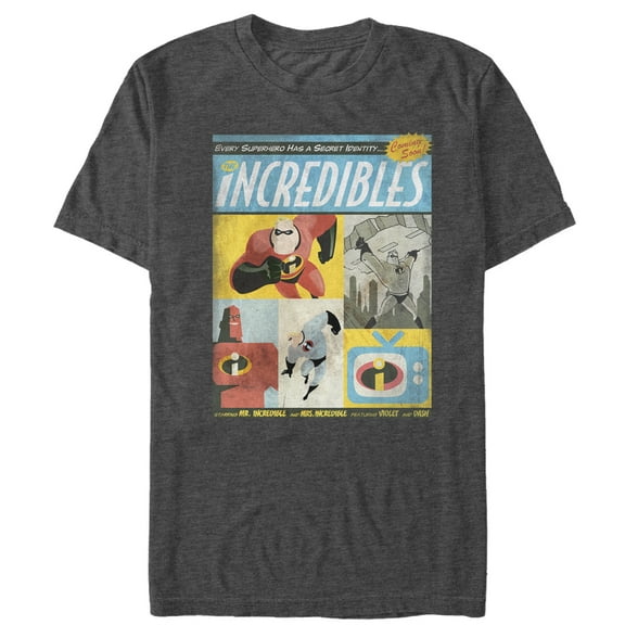 Men's The Incredibles Comic Book Cover Graphic Tee Charcoal Heather X Large
