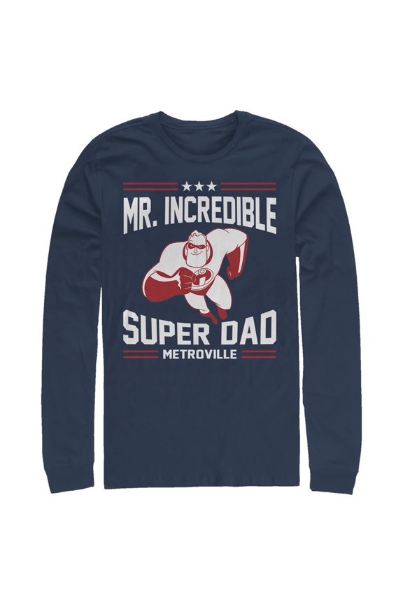 Men's The Incredibles Mr. Incredible Super Dad  Long Sleeve Shirt Navy Blue Large
