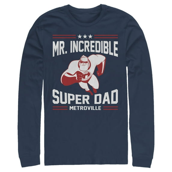 Men's The Incredibles Mr. Incredible Super Dad Long Sleeve Shirt Navy Blue Large