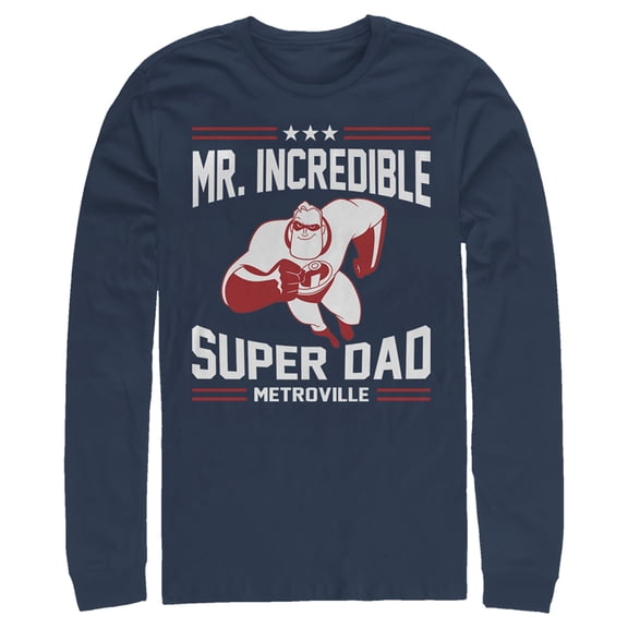 Men's The Incredibles Mr. Incredible Super Dad Long Sleeve Shirt Navy Blue Small