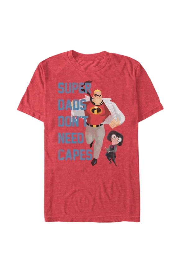 Men's The Incredibles Super Dads Don't Need Capes Graphic Tee Red Heather Large