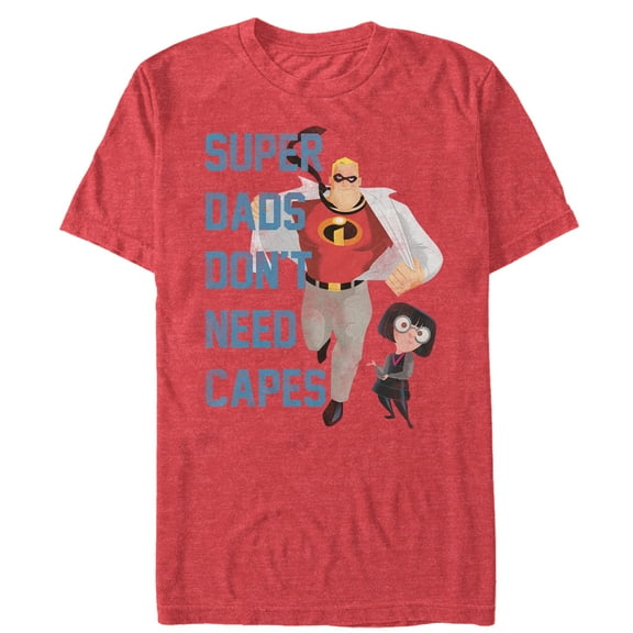 Men's The Incredibles Super Dads Don't Need Capes Graphic Tee Red Heather X Large