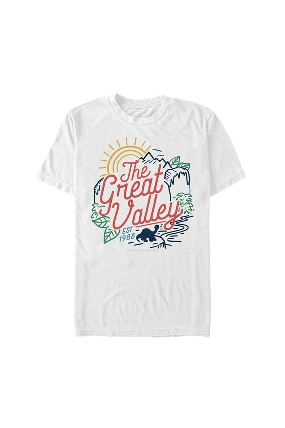 Men's The Land Before Time Colorful Great Valley Line Graphic Tee White Medium