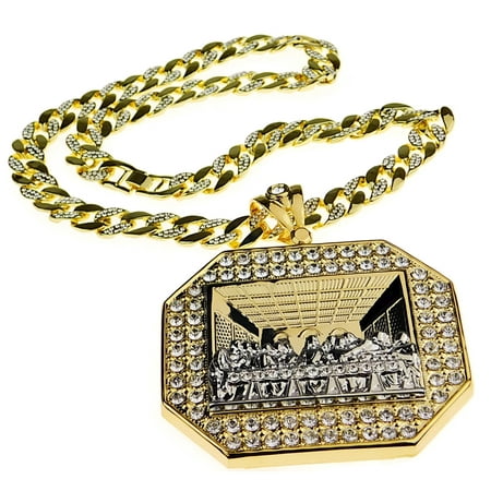 Bling Cartel The Last Supper Hip Hop Pendant Necklace, 2-Tone Gold & Silver, 30" Cuban Chain (Men's)
