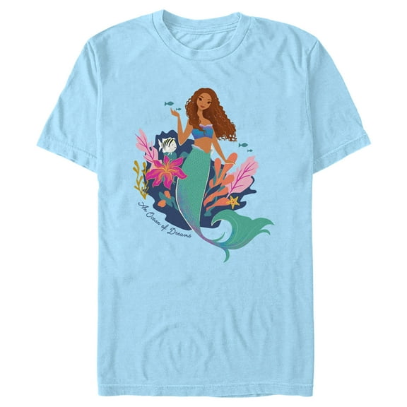 Men's The Little Mermaid Ariel An Ocean of Dreams  Graphic Tee Light Blue 3X Large