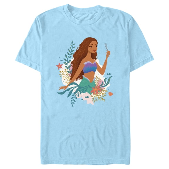 Men's The Little Mermaid Ariel Dinglehopper Portrait Graphic Tee Light Blue 3X Large