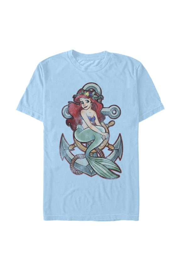Men's The Little Mermaid Ariel Distressed Anchor Portrait  Graphic T-Shirt
